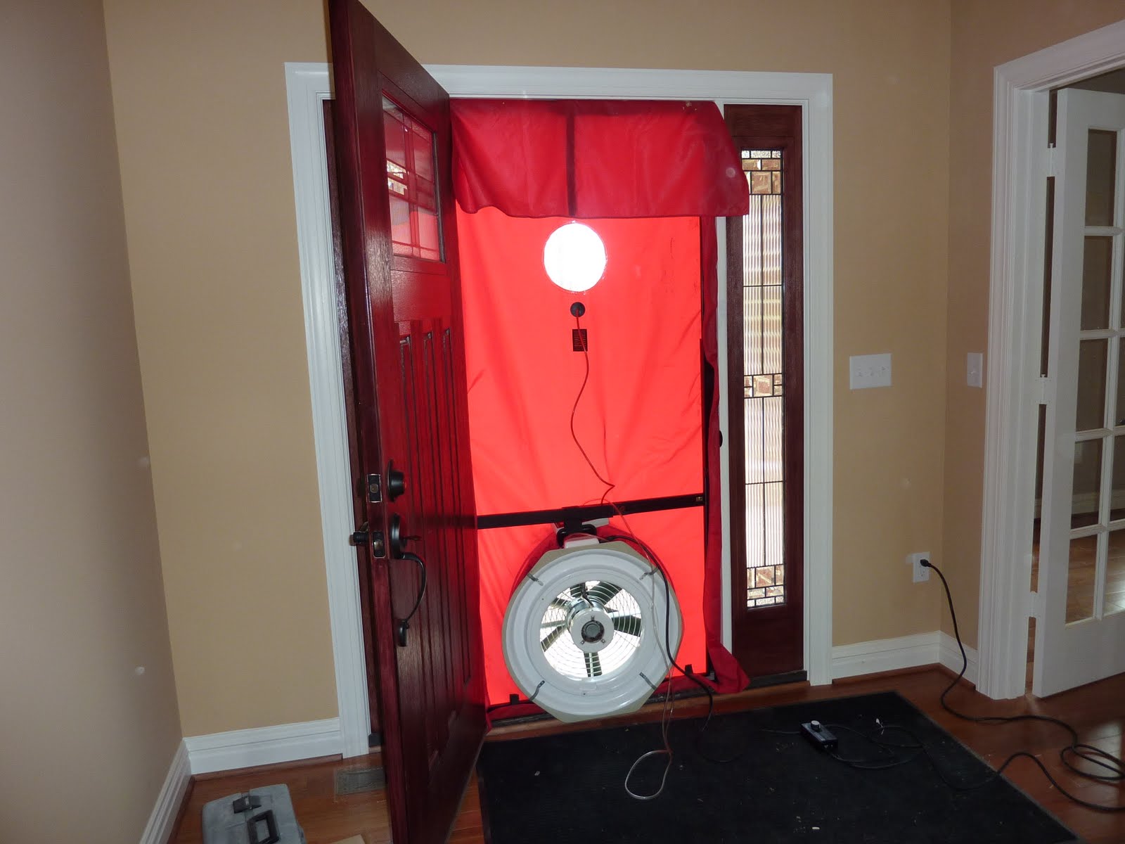 A blower door test setup (not our house)