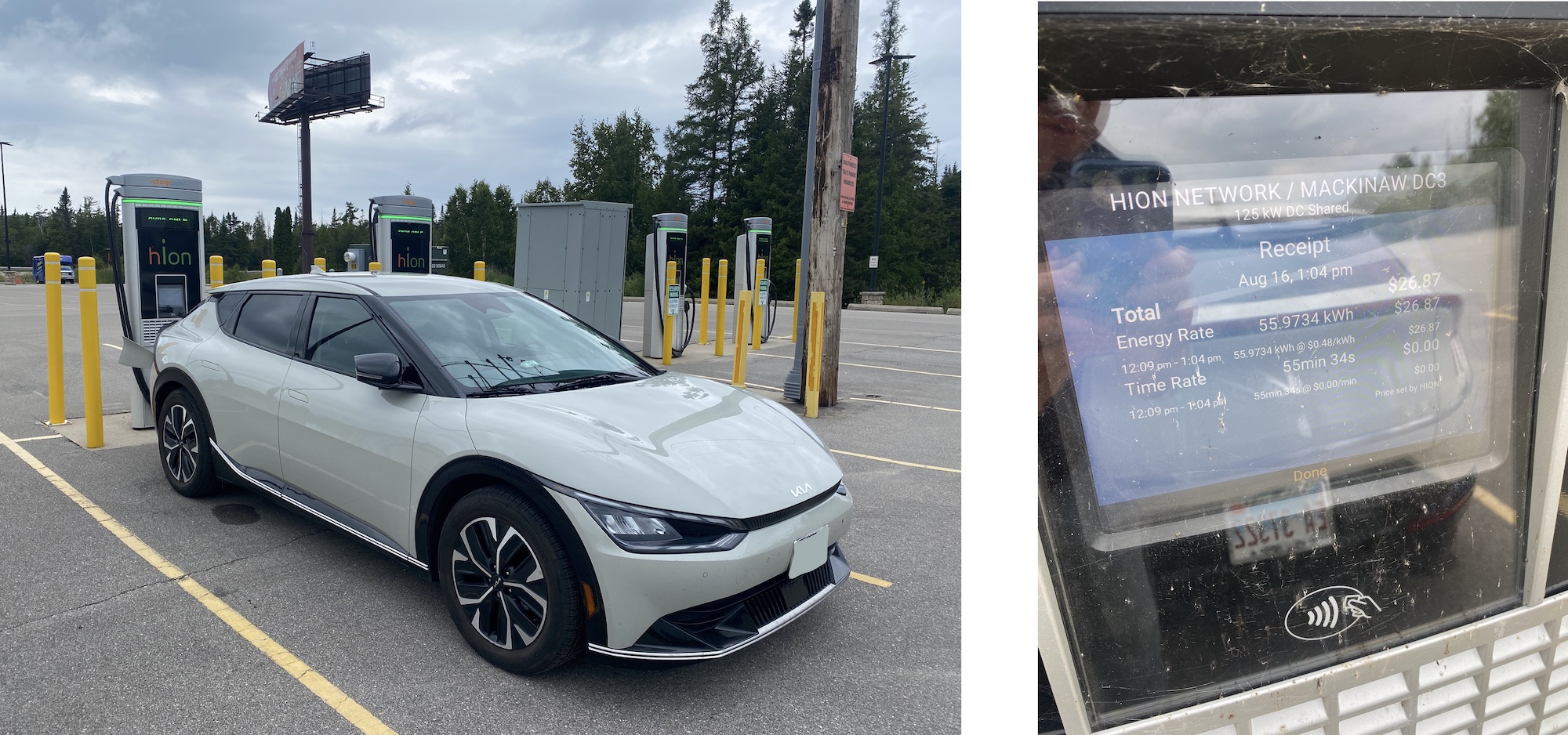 Charging at the 125kW HiON station at Odawa Casino in Mackinac City, MI using the ChargePoint app